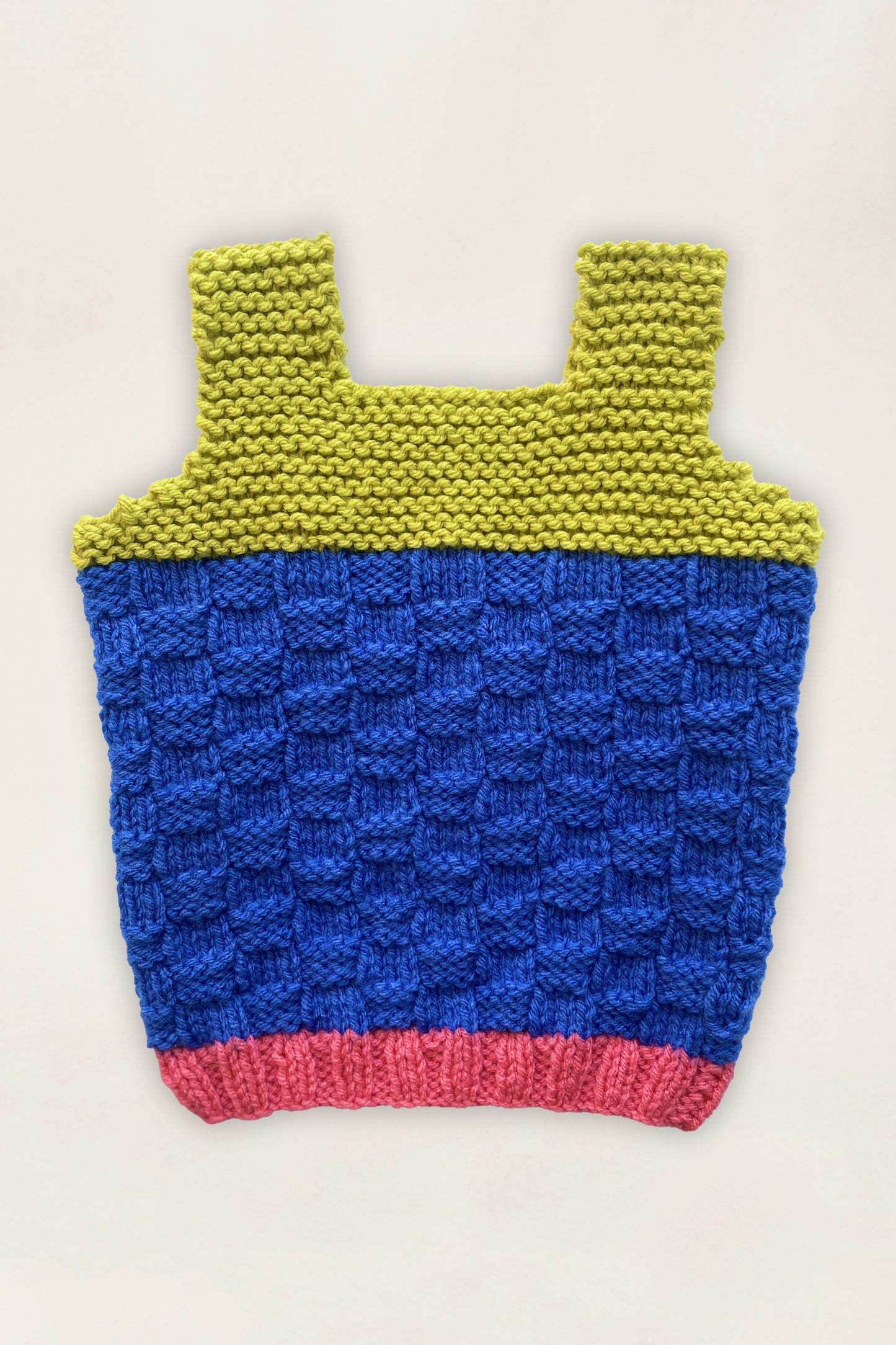 Hand Knitted Vest Blue & Avocado - Size 6 months