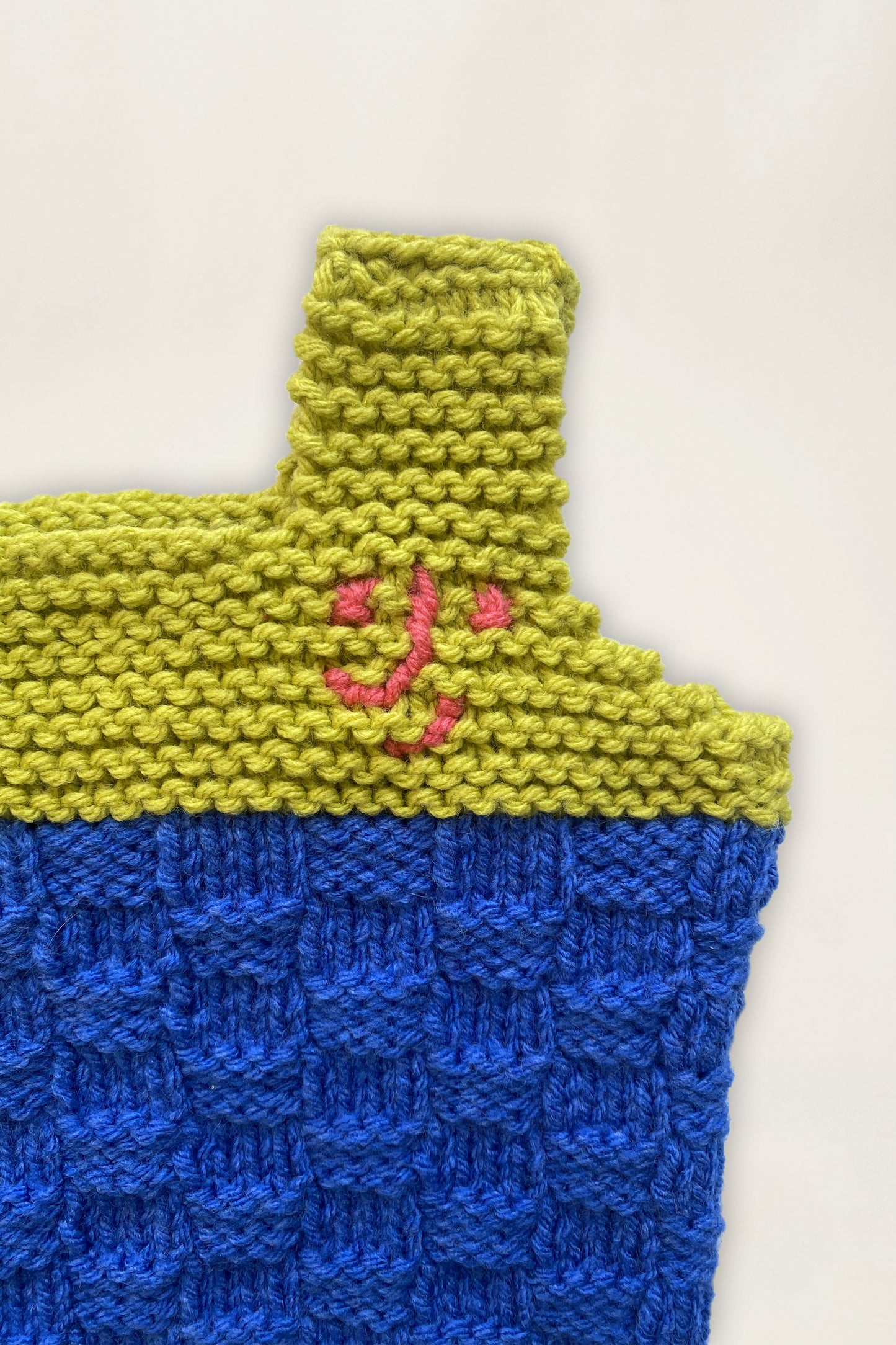 Hand Knitted Vest Blue & Avocado - Size 6 months