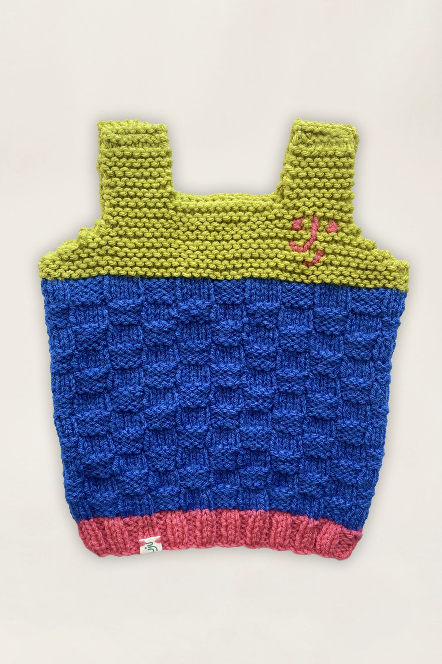 Hand Knitted Vest Blue & Avocado - Size 6 months